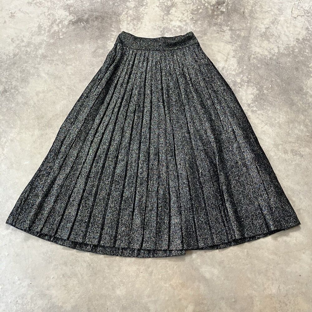 Alc Pleated Skirt Womens XS Metallic Midi Pull On Elastic‎ Waist Party Office